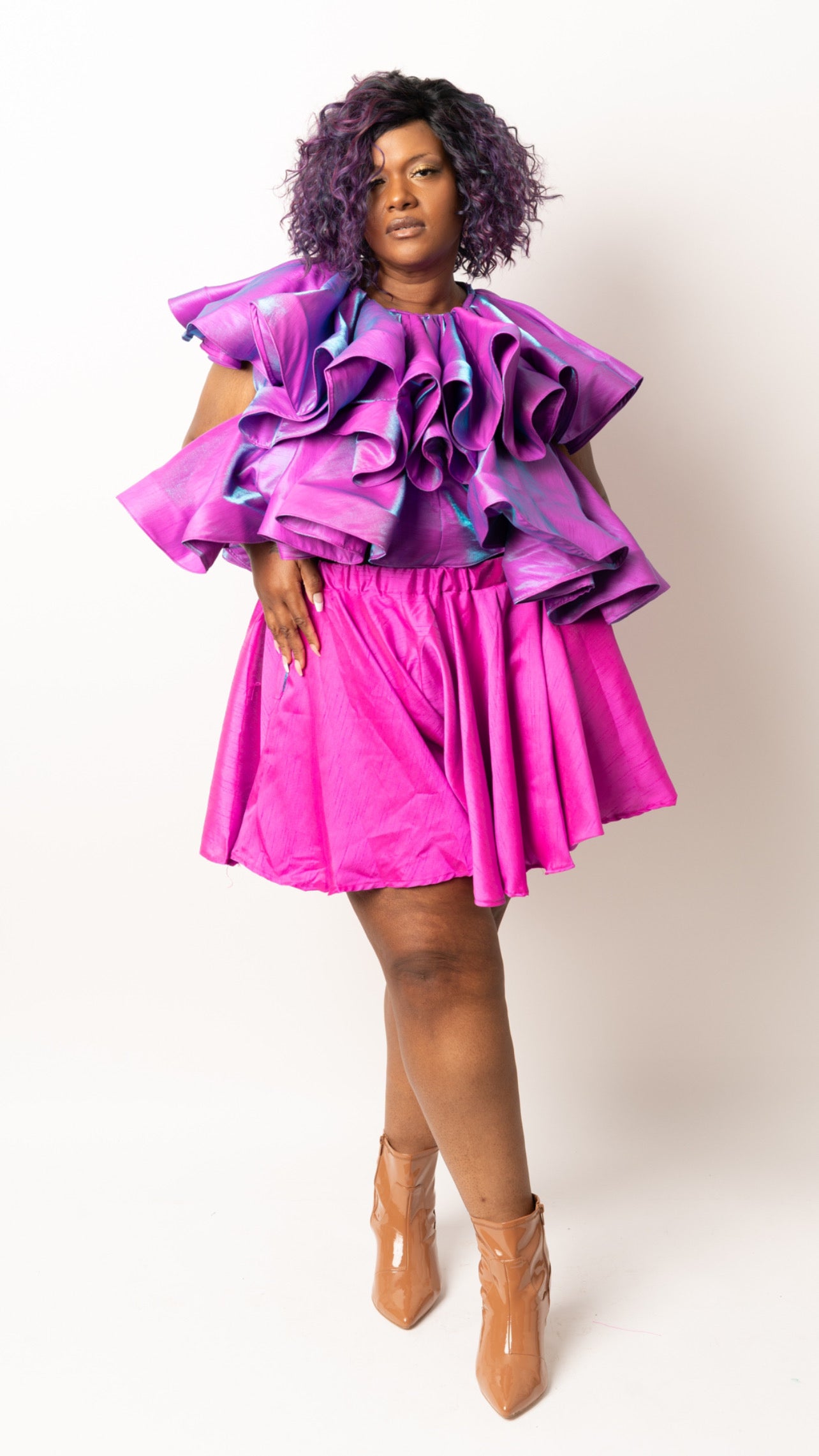 Pink Silk Signature Circular Shorts