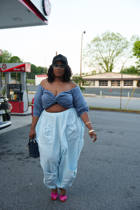 The LuxeEase "Light Wash" Chambray Harem Pants