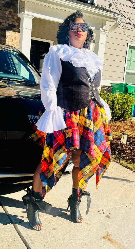 Chromatic Plaid Handkerchief Skirt