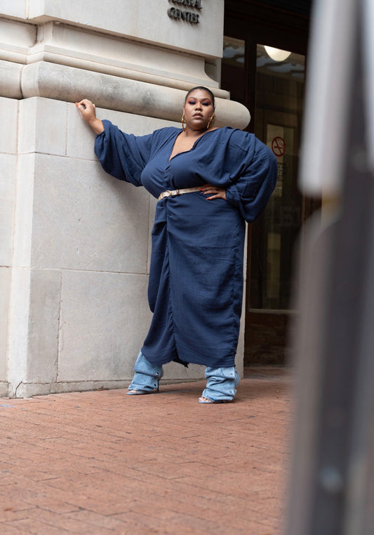 The Navy Cotton Gauze Kaftan