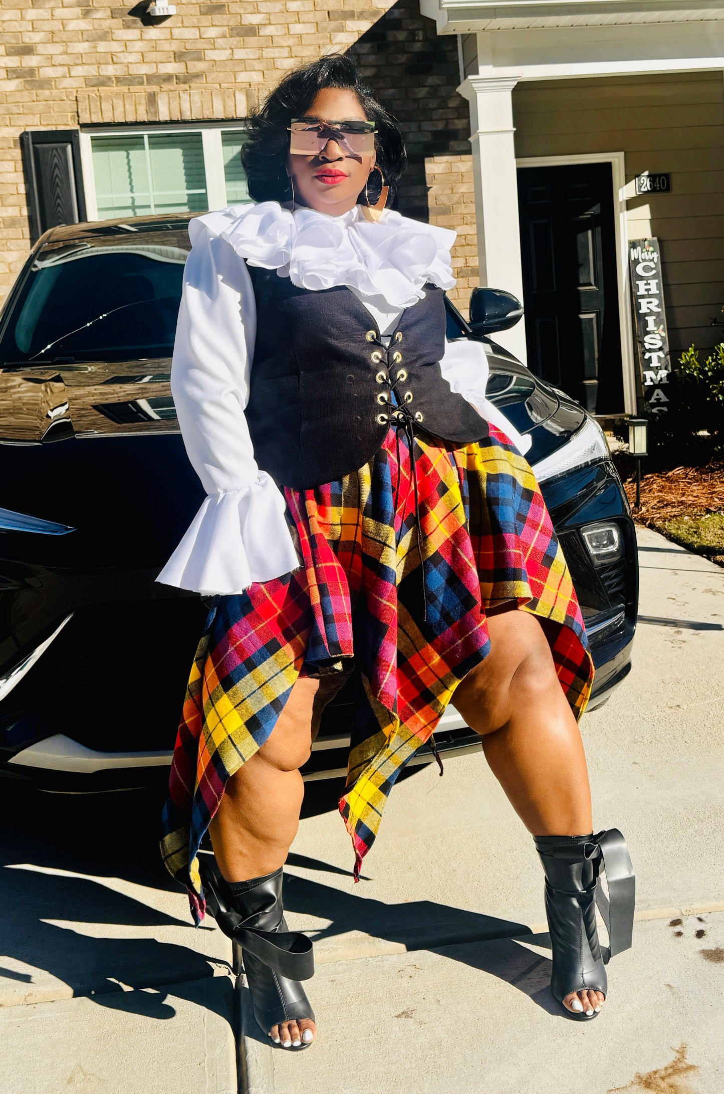 Chromatic Plaid Handkerchief Skirt