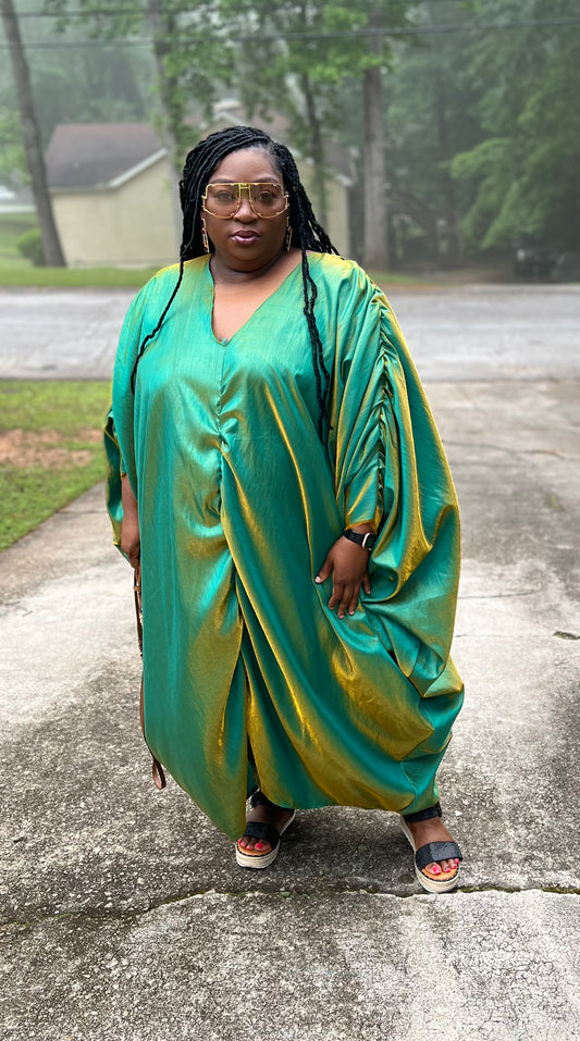 Green Shantung Kaftan - Size 2X/3X