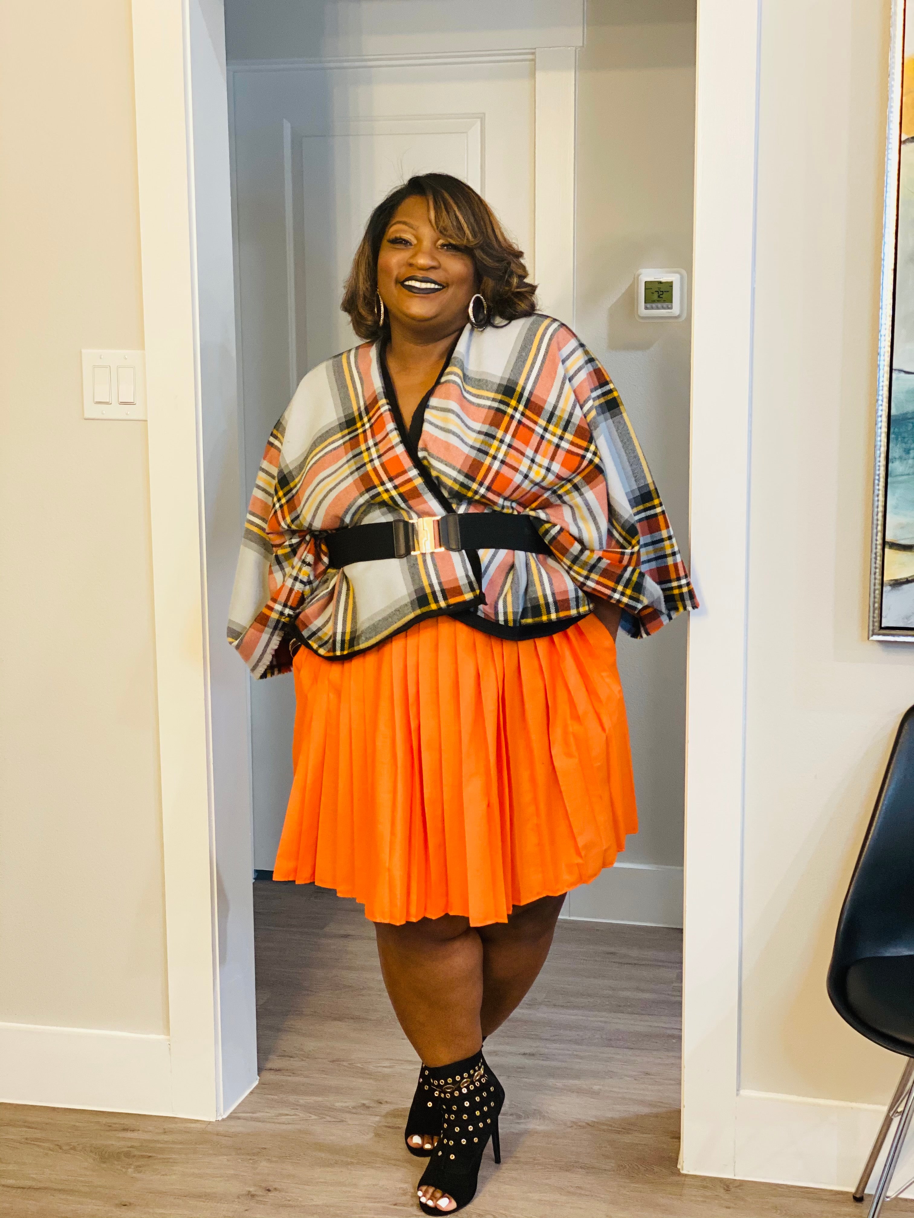 Orange pleated outlet skirt